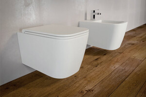 Zestaw - Bezrantowa miska wisząca WC Esedra Quadra rimless mat + deska Slim wolnoopadająca Duraplast